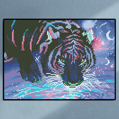 Tiger bei Nacht Farbig Leuchtend Kristall Strass Diamond Painting