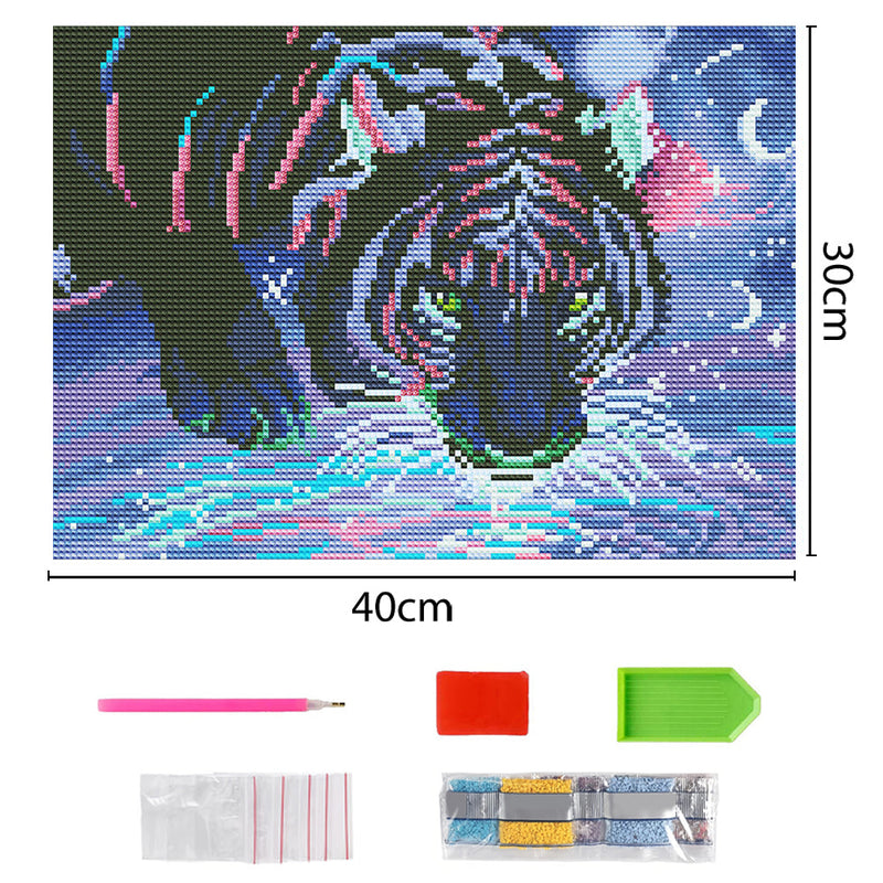 Tiger bei Nacht Farbig Leuchtend Kristall Strass Diamond Painting