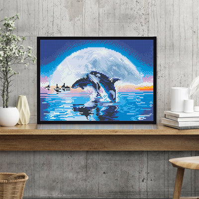 Delphin und Mond Leuchtend Kristall Strass Diamond Painting