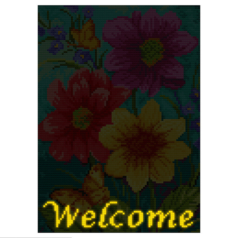 Welcome Blumen Leuchtend Kristall Strass Diamond Painting