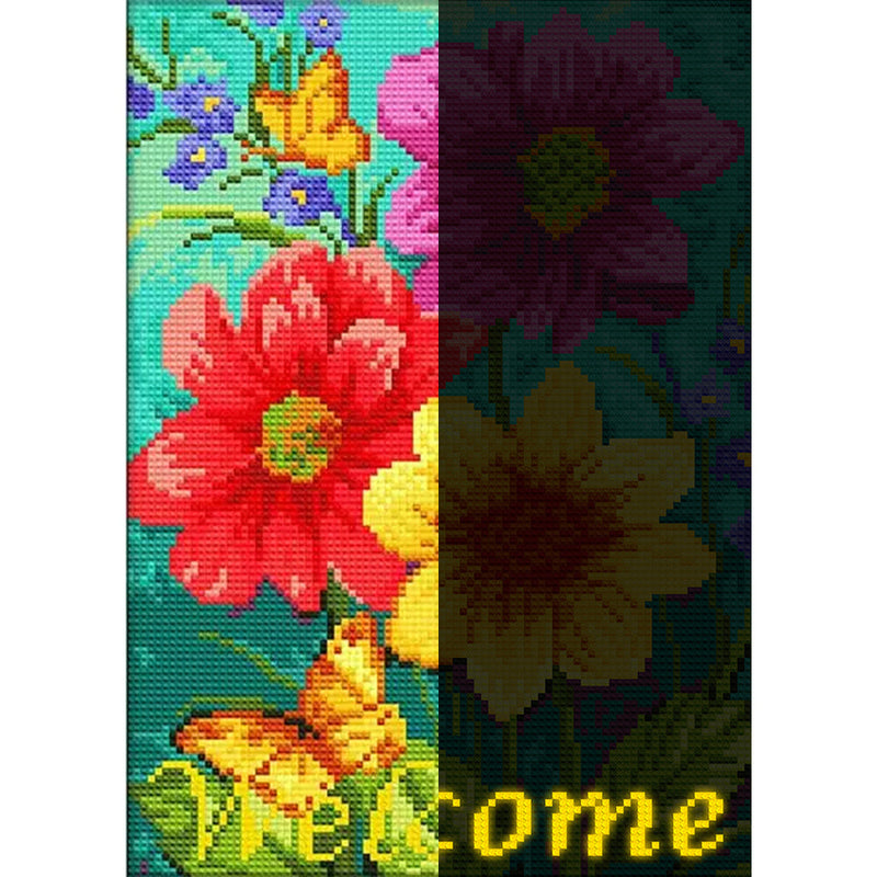 Welcome Blumen Leuchtend Kristall Strass Diamond Painting