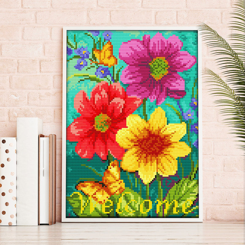 Welcome Blumen Leuchtend Kristall Strass Diamond Painting