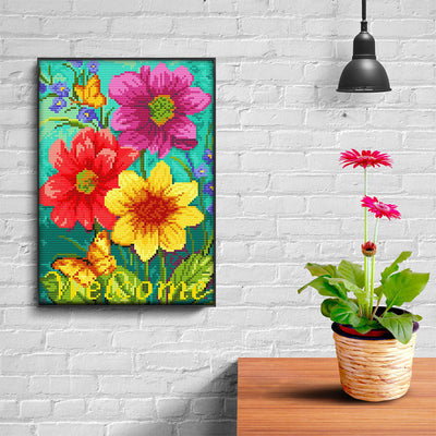 Welcome Blumen Leuchtend Kristall Strass Diamond Painting