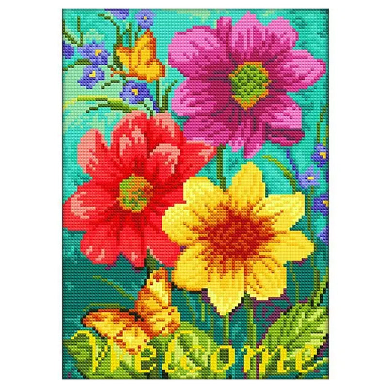 Welcome Blumen Leuchtend Kristall Strass Diamond Painting