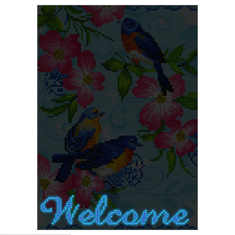 Welcome Blumen und Vögel Leuchtend Kristall Strass Diamond Painting