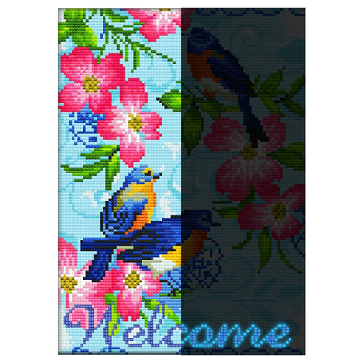 Welcome Blumen und Vögel Leuchtend Kristall Strass Diamond Painting