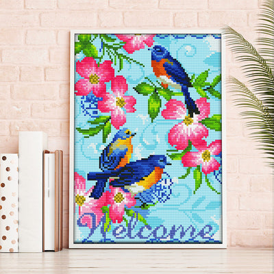 Welcome Blumen und Vögel Leuchtend Kristall Strass Diamond Painting