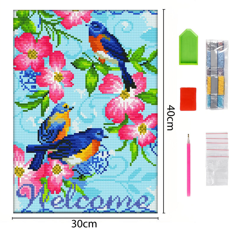 Welcome Blumen und Vögel Leuchtend Kristall Strass Diamond Painting