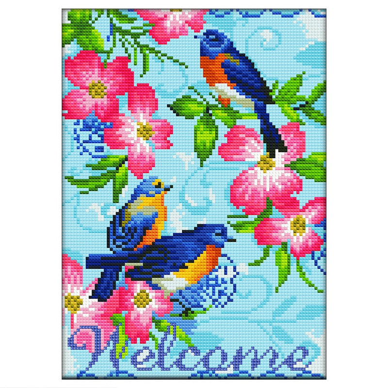 Welcome Blumen und Vögel Leuchtend Kristall Strass Diamond Painting