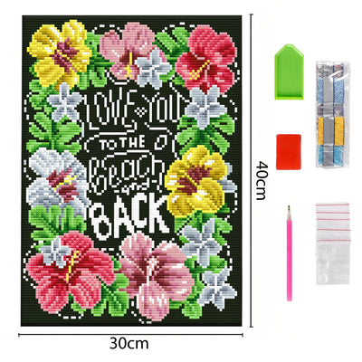 Blumen und Text Leuchtend Kristall Strass Diamond Painting