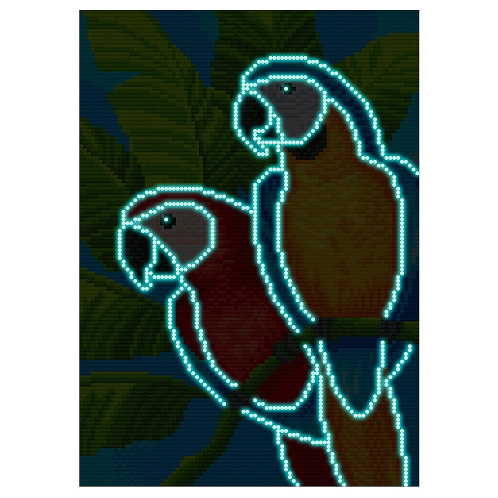 Rote und Orange Papageien Leuchtend Kristall Strass Diamond Painting