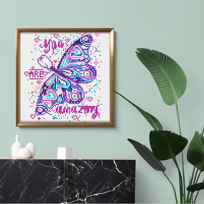 Lila Schmetterling und Text Leuchtend Kristall Strass Diamond Painting