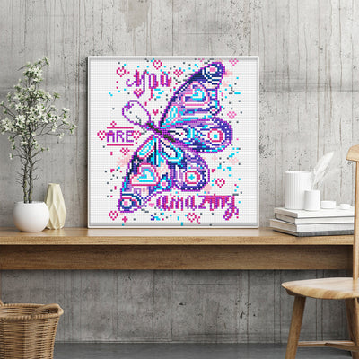 Lila Schmetterling und Text Leuchtend Kristall Strass Diamond Painting