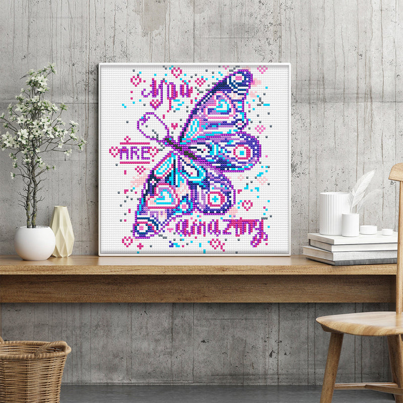 Lila Schmetterling und Text Leuchtend Kristall Strass Diamond Painting