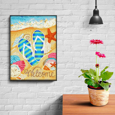 Flip Flops am Strand Leuchtend Kristall Strass Diamond Painting