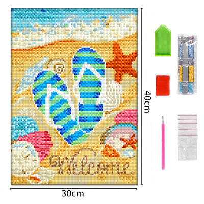 Flip Flops am Strand Leuchtend Kristall Strass Diamond Painting