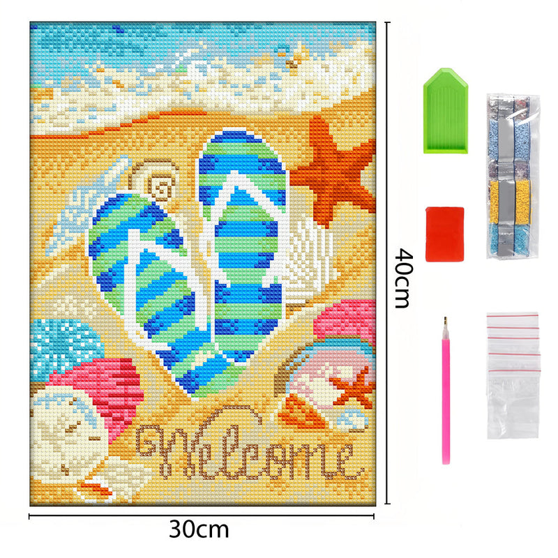 Flip Flops am Strand Leuchtend Kristall Strass Diamond Painting