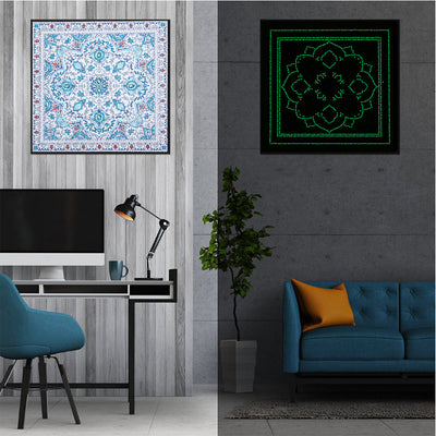 Blaues Mandala Leuchtend Sonderform Diamond Painting