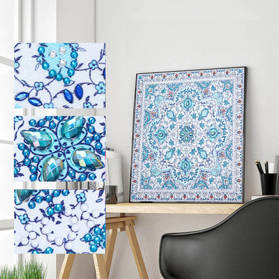 Blaues Mandala Leuchtend Sonderform Diamond Painting