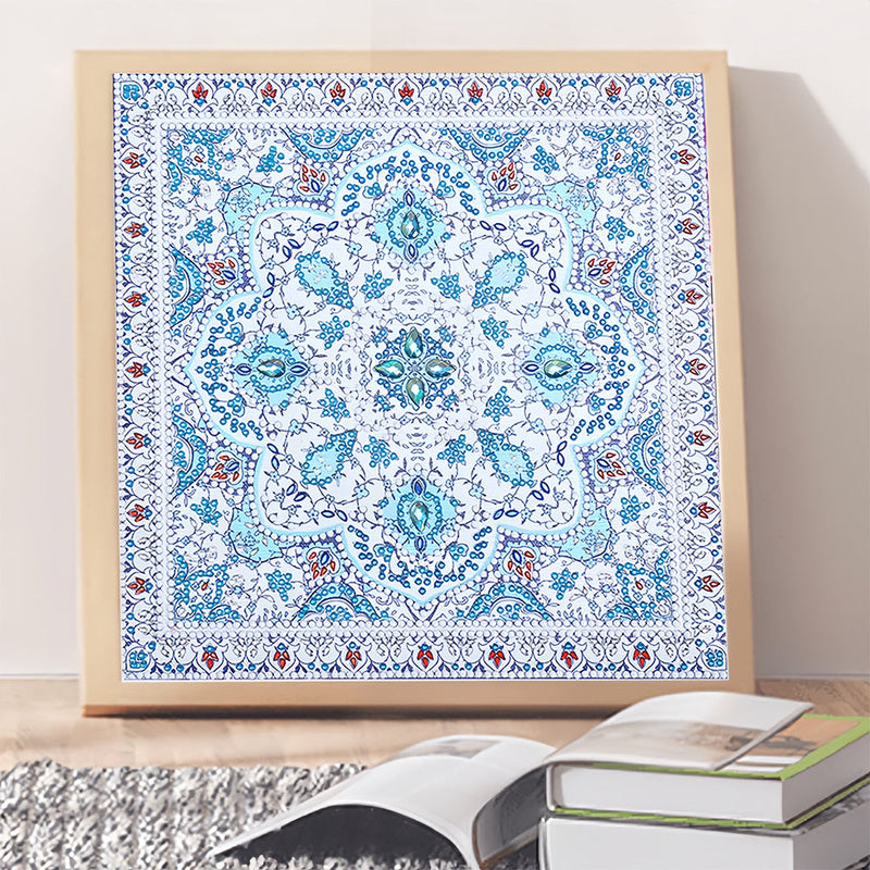 Blaues Mandala Leuchtend Sonderform Diamond Painting