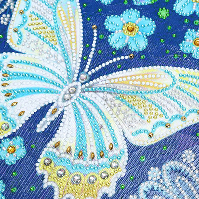 Blauer Schmetterling und Blumen Leuchtend Sonderform Diamond Painting