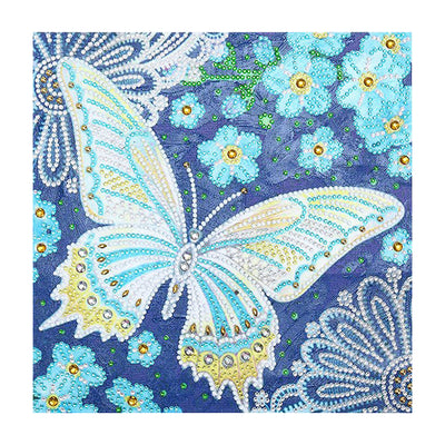 Blauer Schmetterling und Blumen Leuchtend Sonderform Diamond Painting