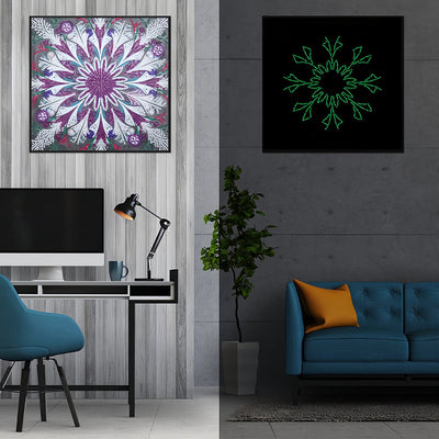 Lila und Weiß Mandala Leuchtend Sonderform Diamond Painting