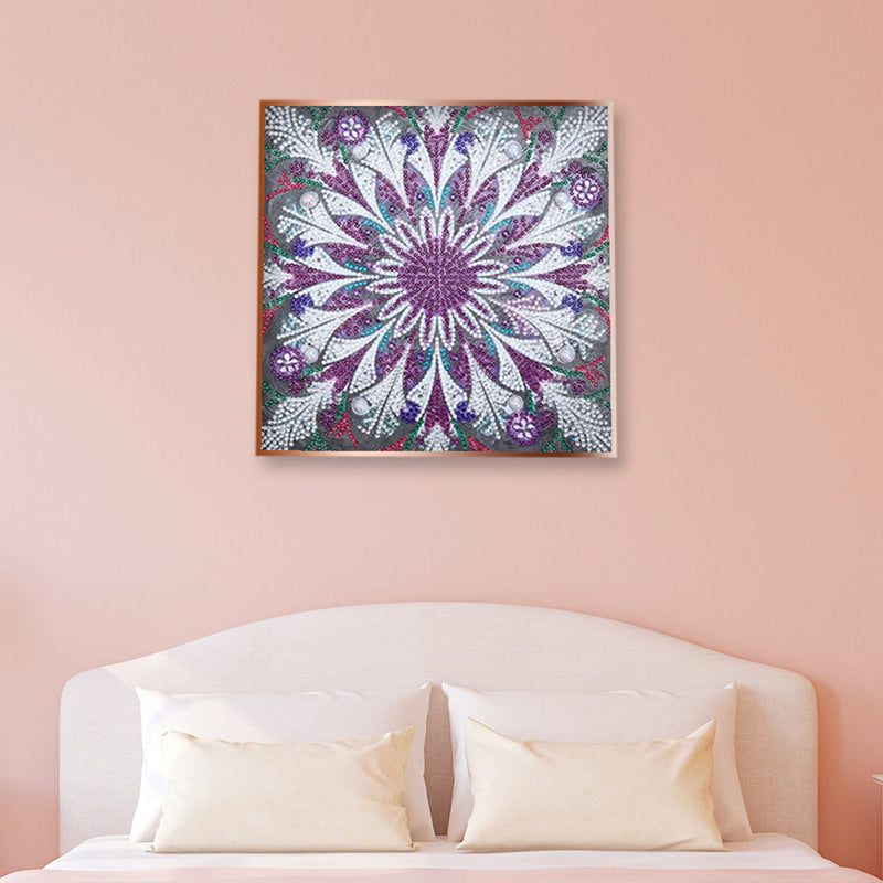 Lila und Weiß Mandala Leuchtend Sonderform Diamond Painting