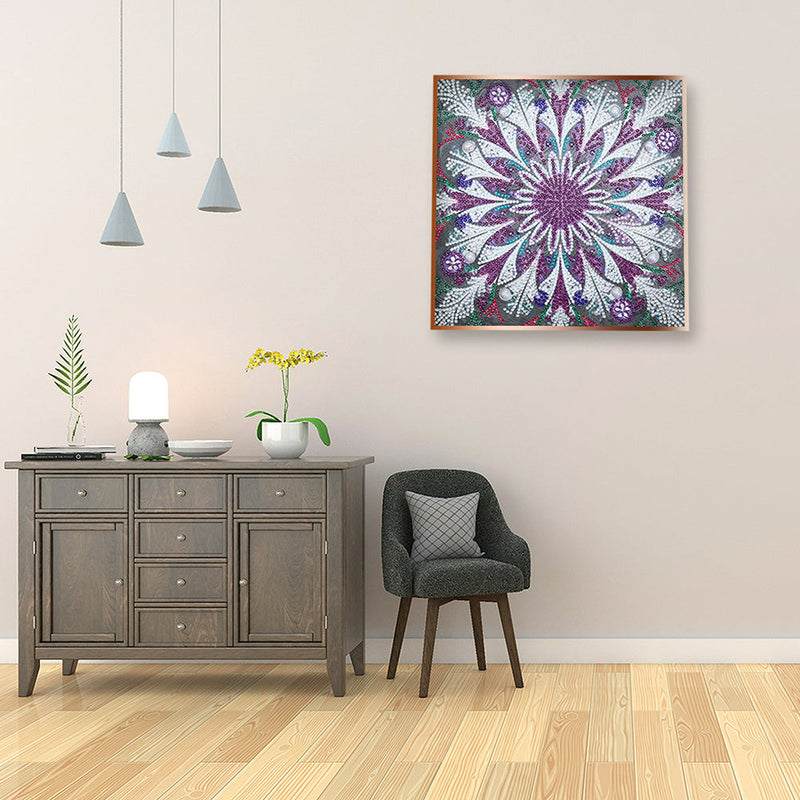 Lila und Weiß Mandala Leuchtend Sonderform Diamond Painting