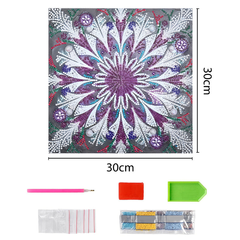 Lila und Weiß Mandala Leuchtend Sonderform Diamond Painting