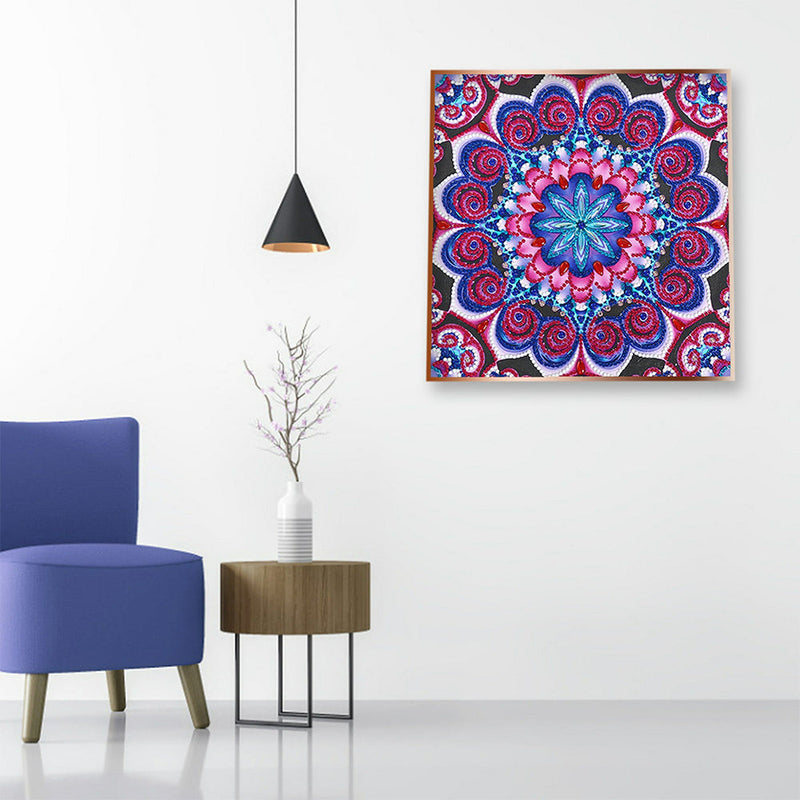 Rot und Blau Mandala Leuchtend Sonderform Diamond Painting