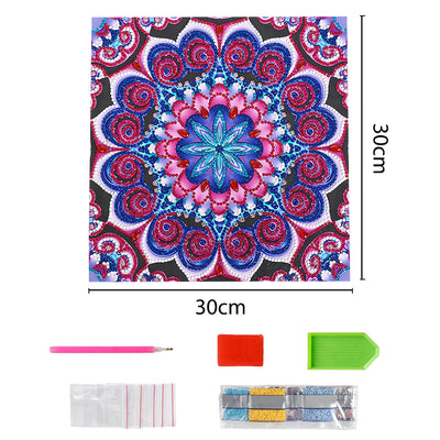 Rot und Blau Mandala Leuchtend Sonderform Diamond Painting