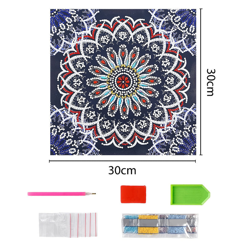 Rot und Blau Lotus Mandala Leuchtend Sonderform Diamond Painting