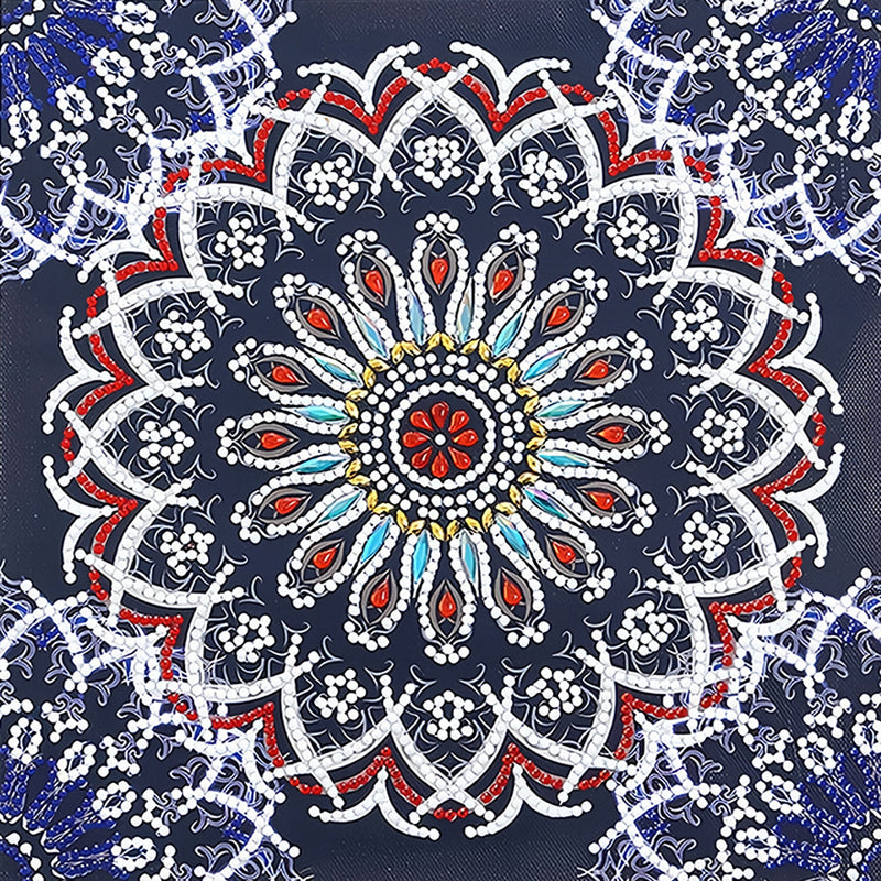 Rot und Blau Lotus Mandala Leuchtend Sonderform Diamond Painting