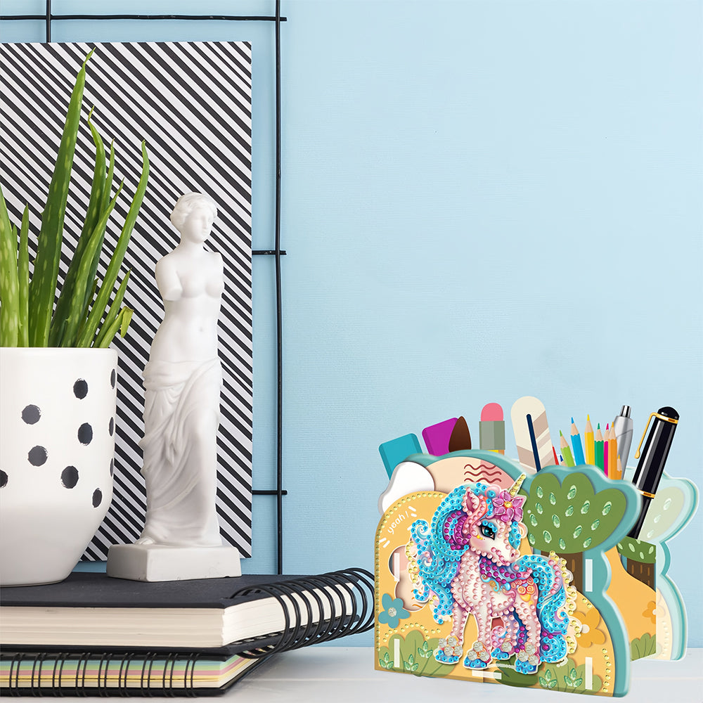 Rosa Einhorn im Wald Diamond Painting Stifthalter