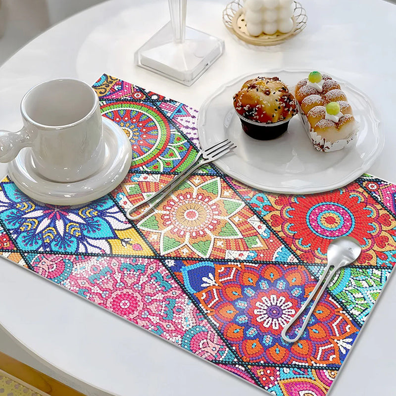 Bunte Blumen Mandala Tischset für Wohndekoration Diamond Painting