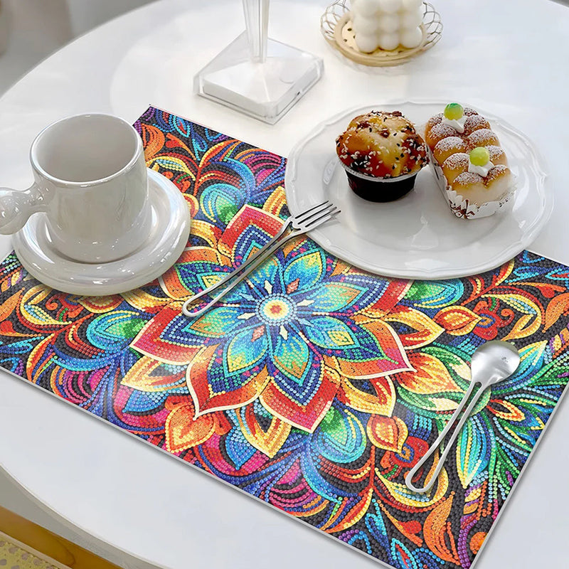 Grüne und goldene Blumen Mandala Tischset für Wohndekoration Diamond Painting