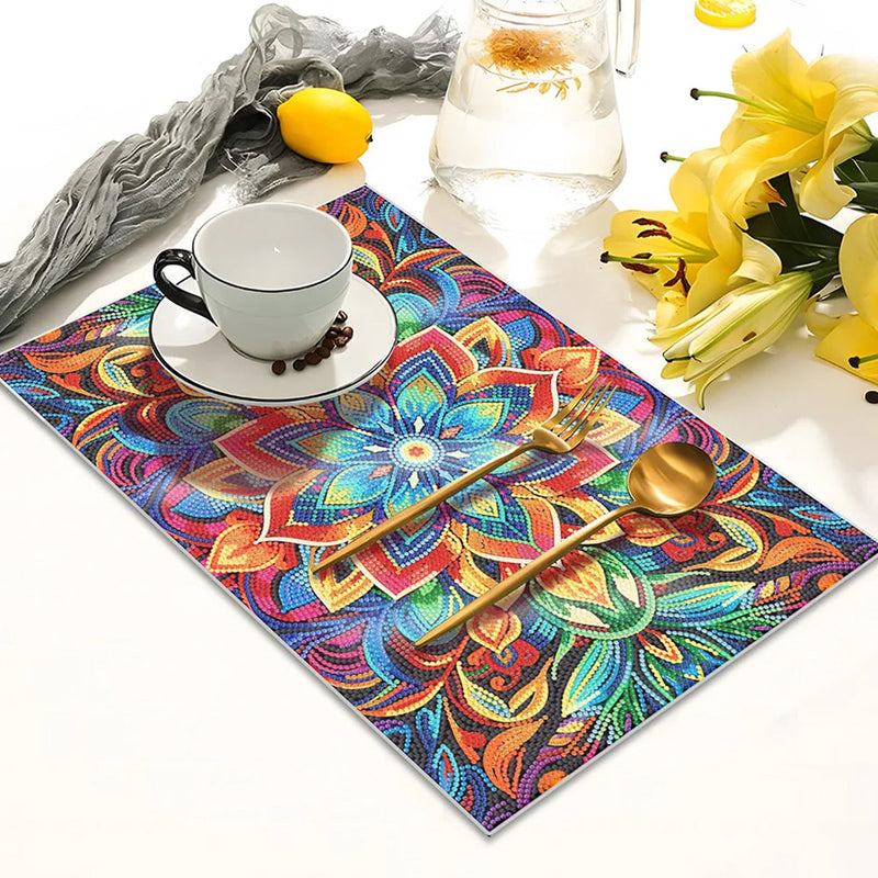 Grüne und goldene Blumen Mandala Tischset für Wohndekoration Diamond Painting