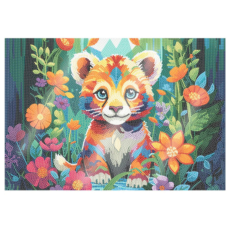 Tigerbaby unter Blumen Tischset für Wohndekoration Diamond Painting