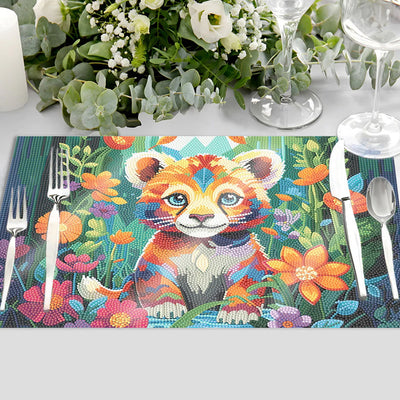 Tigerbaby unter Blumen Tischset für Wohndekoration Diamond Painting