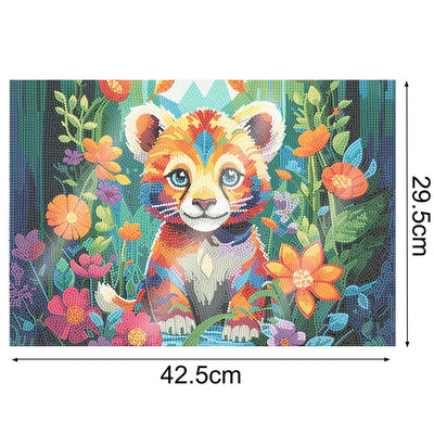 Tigerbaby unter Blumen Tischset für Wohndekoration Diamond Painting