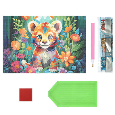 Tigerbaby unter Blumen Tischset für Wohndekoration Diamond Painting