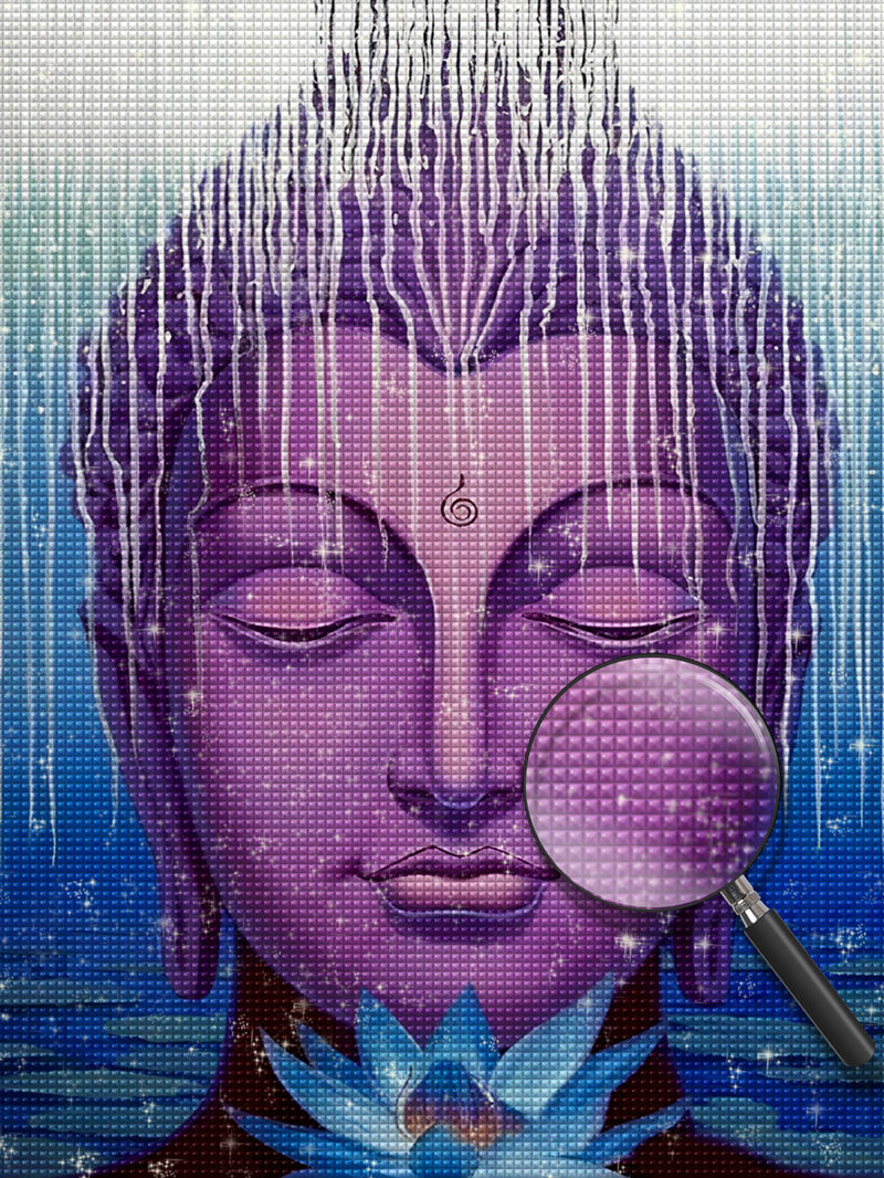 Lila Buddha-Statue und blaue Lotusblume Diamond Painting