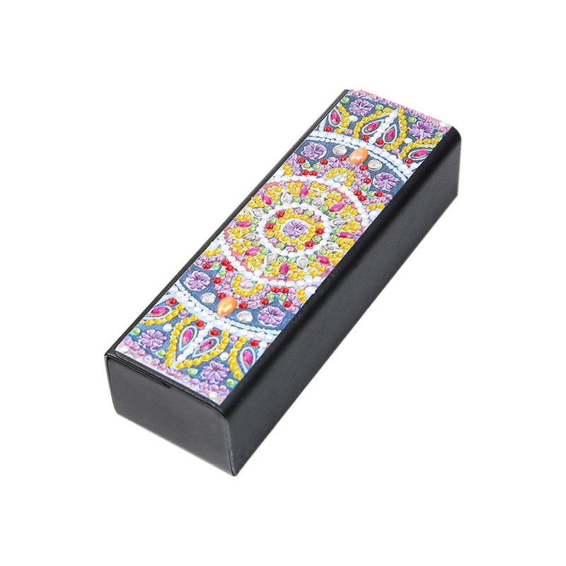 Lila und Gelbes Mandala Leder Brillenetui Diamond Painting