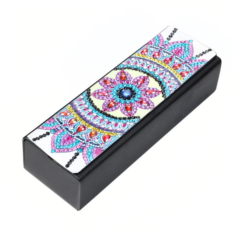 Lila Blumen Mandala Leder Brillenetui Diamond Painting