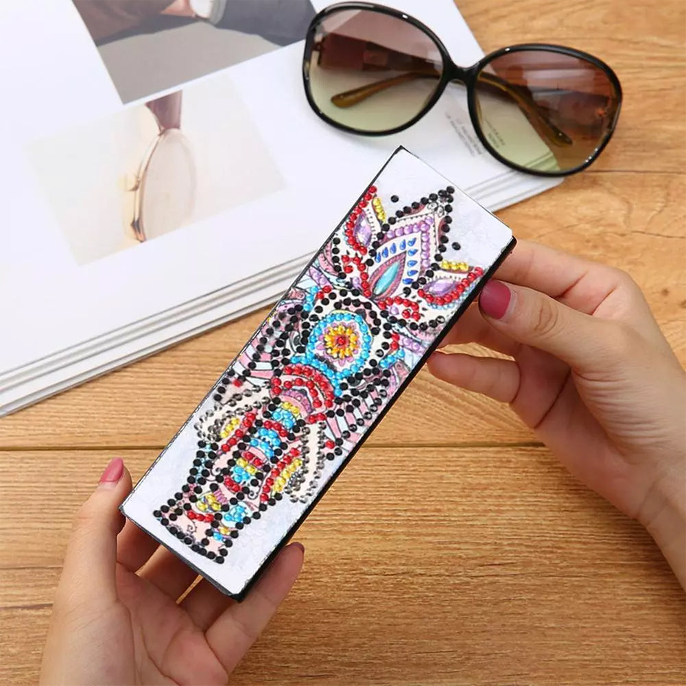 Bunter Abstrakter Elefant Leder Brillenetui Diamond Painting