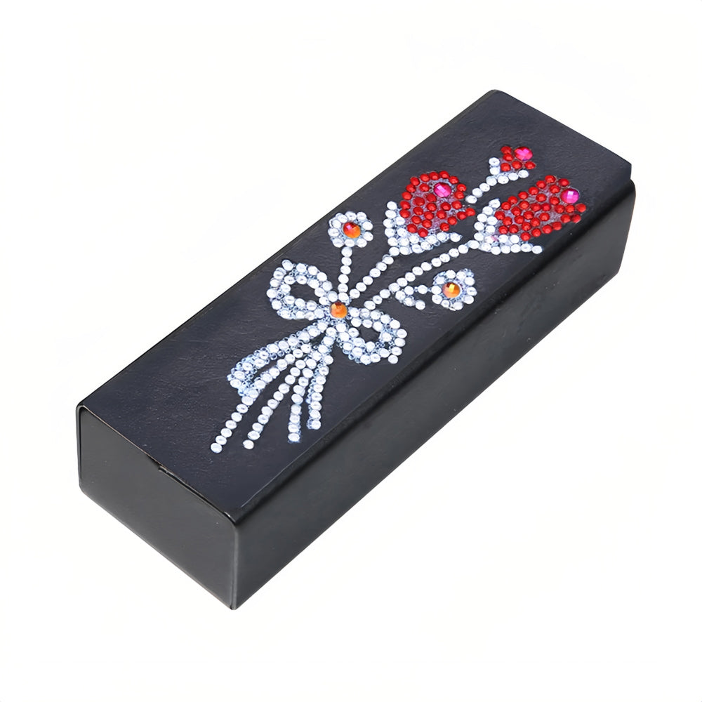 Rote Rosen Leder Brillenetui Diamond Painting