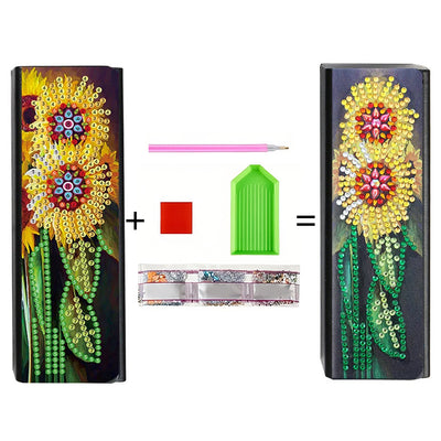 Zwei Sonnenblumen Leder Brillenetui Diamond Painting