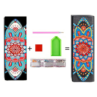 Blau und Rot Mandala Leder Brillenetui Diamond Painting