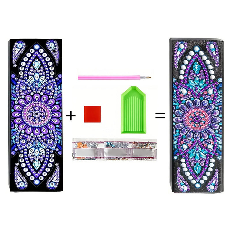 Lila Gänseblümchen Mandala Leder Brillenetui Diamond Painting